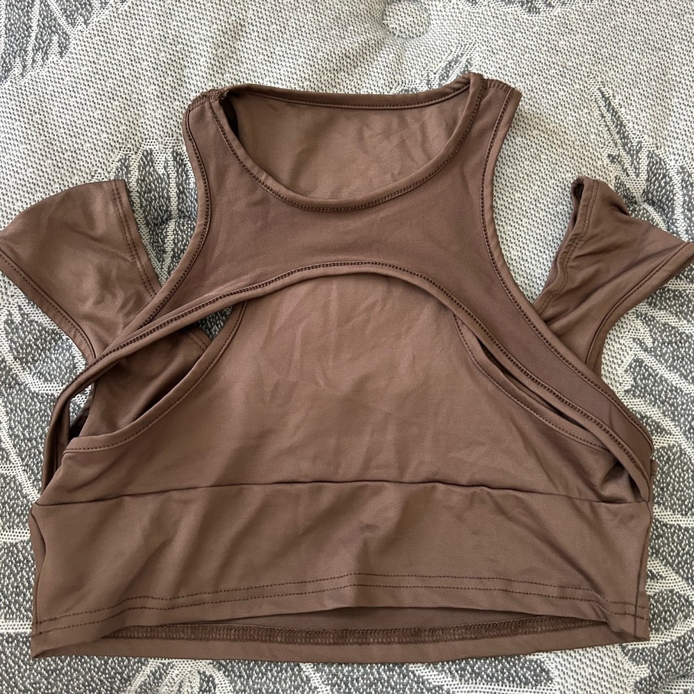 SHEIN Brown Sleeveless Crop Tank Top